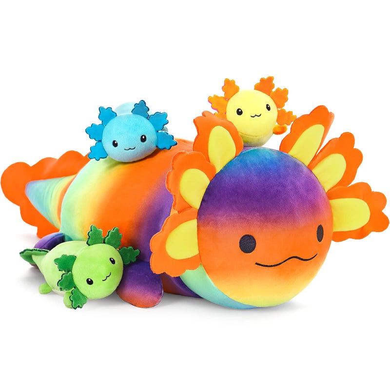 BENINY 4Pcs Axolotl Plush Giant Salamander Stuffed Animal Mommy 24 Inch with 3 Babies in Tummy Cuddly Gifts for Kids Girls Boys - Image 3