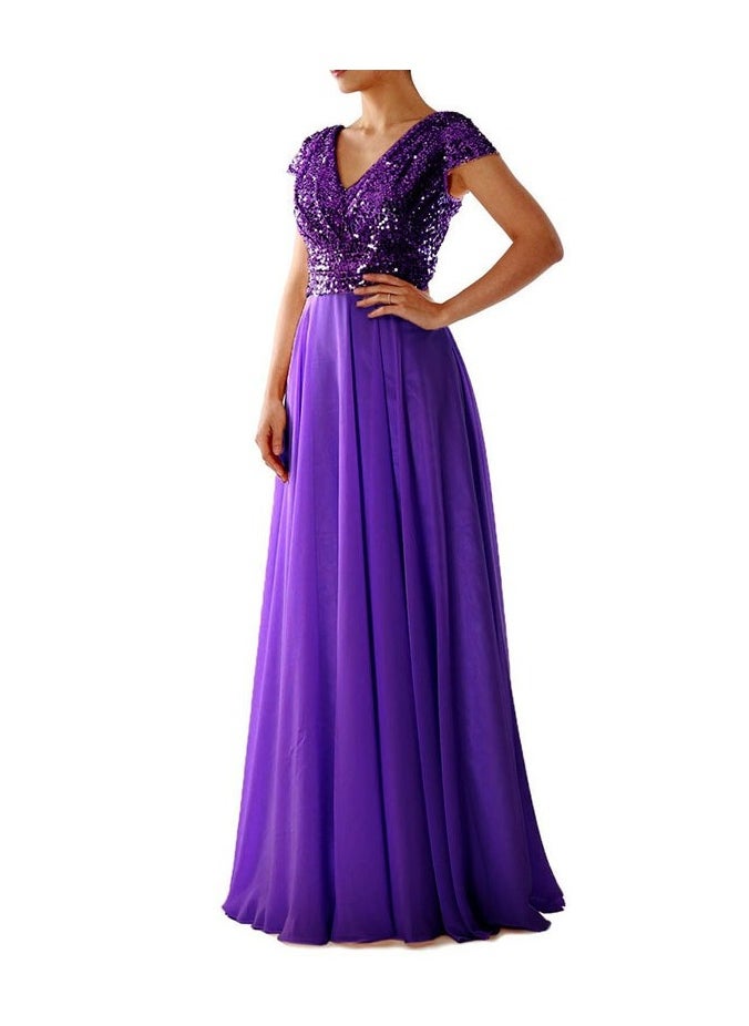 KUYING New V-neck Sequin Temperament Chiffon Patchwork Evening Gown 