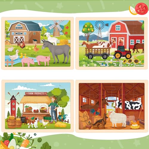 Duchong 4in1 Farm Wooden Puzzles for Kids Ages 46 24 PCS Wooden Jigsaw Puzzles for Toddlers Ages 35 Preschool Educational Puzzles Boards Toys Gifts for 3 4 5 6 Boys Girls - Image 5