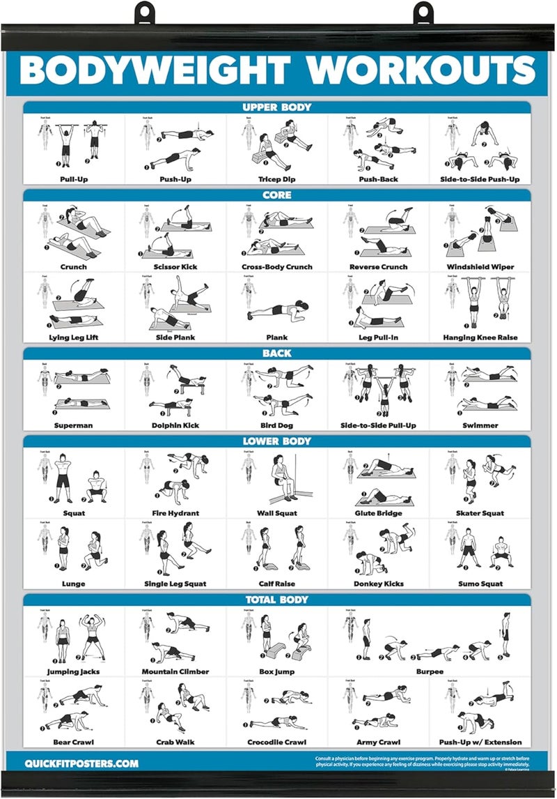 Palace Learning Bodyweight Workout Exercise Poster - Body Weight Workout Chart - Calisthenics Routine -with Plastic Frame, 18" x 24" - Image 1