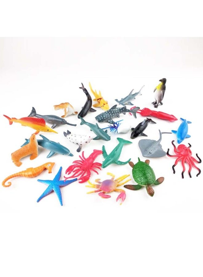 Simulation 24 Marine Animal Model Toy Plastic Penguin Dolphin Crayfish Whale Shark Fish Tank Landscape Decoration-Color:Bulk - Image 1