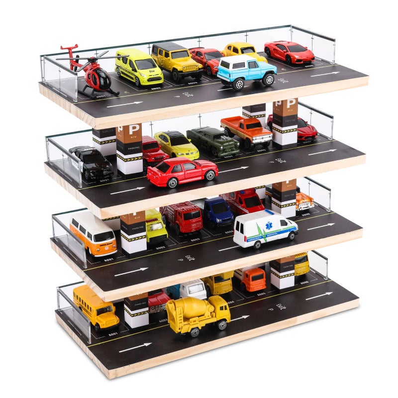 Saichotoy Display Case for Hot Wheels  Matchbox 164 Scale Diecast Toy Car Storage Parking Garage Diorama  Freestanding Storage with 4 Levels 24 Spots Maximum 40 Cars - Image 2