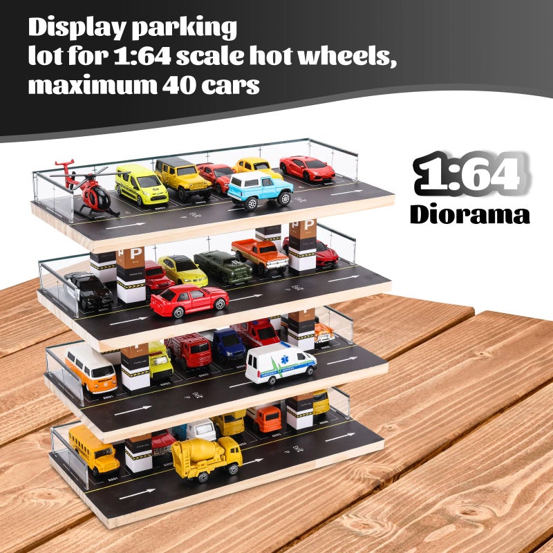 Saichotoy Display Case for Hot Wheels  Matchbox 164 Scale Diecast Toy Car Storage Parking Garage Diorama  Freestanding Storage with 4 Levels 24 Spots Maximum 40 Cars - Image 3