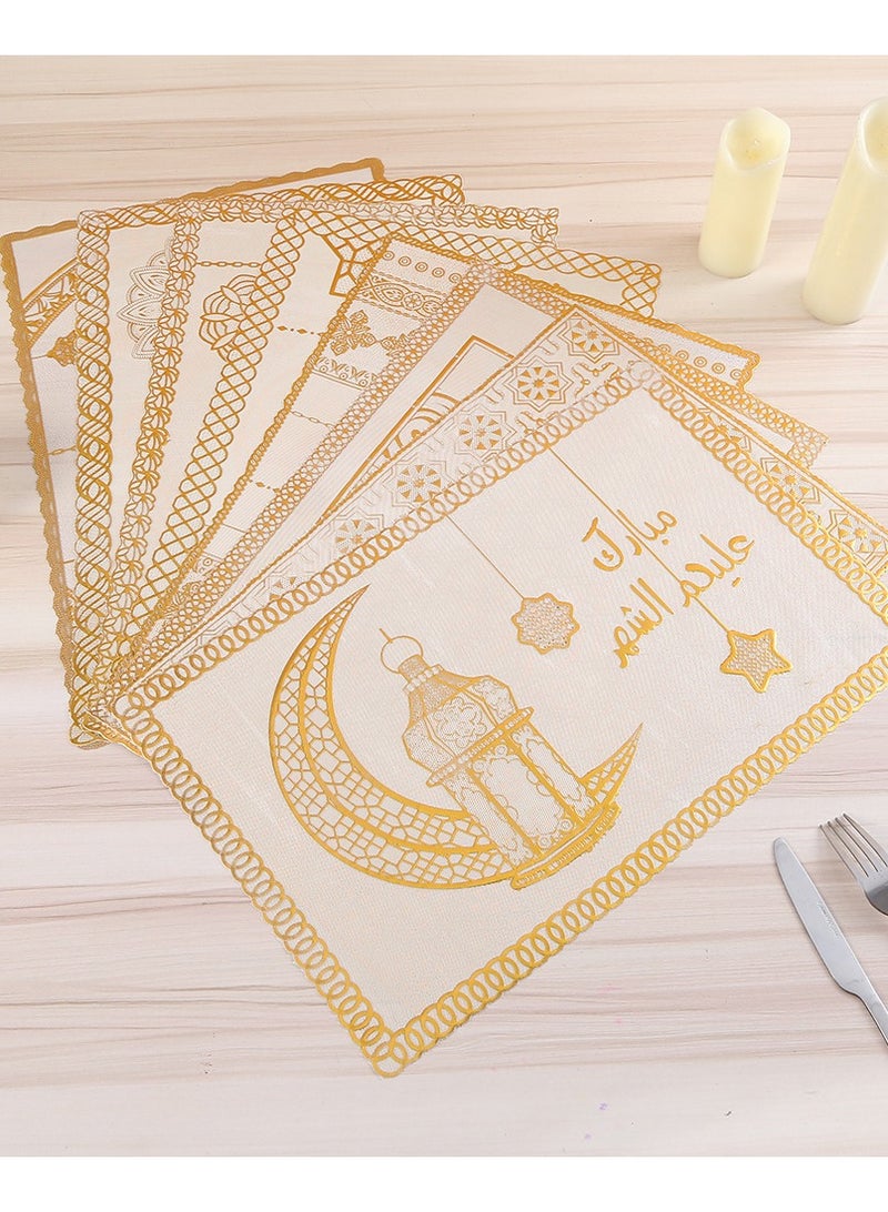6 قطع من مواضع الذهب، تصميم مجوف PVC الضغط من الفينيل الجدول المركزي، 30x45 سم المواضع غير الانزلاقية العازلة منضدة قابلة للغسيل مجموعة - Image 1