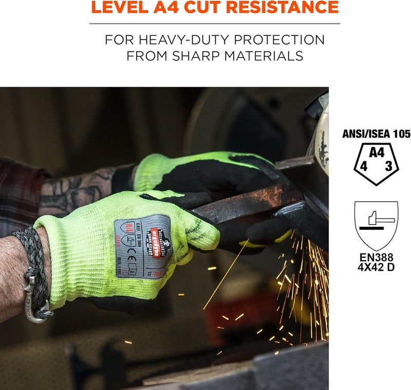 Ergodyne Ergodyne Cut Resistant Gloves Cut Level 4 Nitrile Coated Palm for Grip Hi Vis ProFlex 7041 Lime Large  - Image 3
