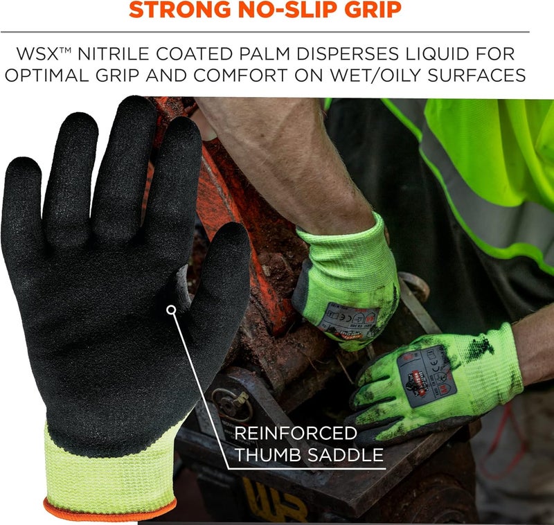Ergodyne Ergodyne Cut Resistant Gloves Cut Level 4 Nitrile Coated Palm for Grip Hi Vis ProFlex 7041 Lime Large  - Image 4