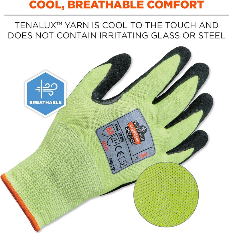 Ergodyne Ergodyne Cut Resistant Gloves Cut Level 4 Nitrile Coated Palm for Grip Hi Vis ProFlex 7041 Lime Large  - Image 5