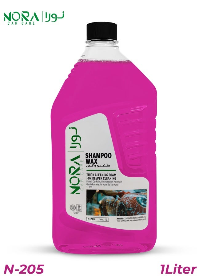 Nora Car Shampoo & Wax N-205 – 1 Liter High-Foam pH Balanced Formula – Thick Cleaning Foam, Color Safe, Safe on Paint, Plastic, Vinyl & Tyre Sides – Deep Clean with Added Shine - Image 1