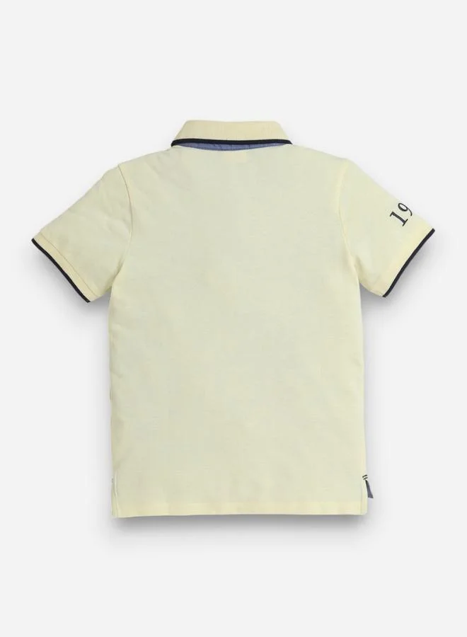 victor and jane Victor And Jane Boys Yellow Embroidered Detail Short Sleeve Polo T-Shirt