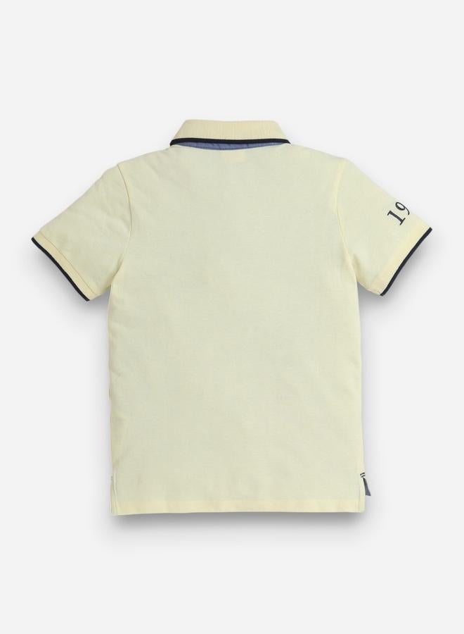 victor and jane Boys Yellow Embroidered Detail Short Sleeve Polo T-Shirt - Image 2