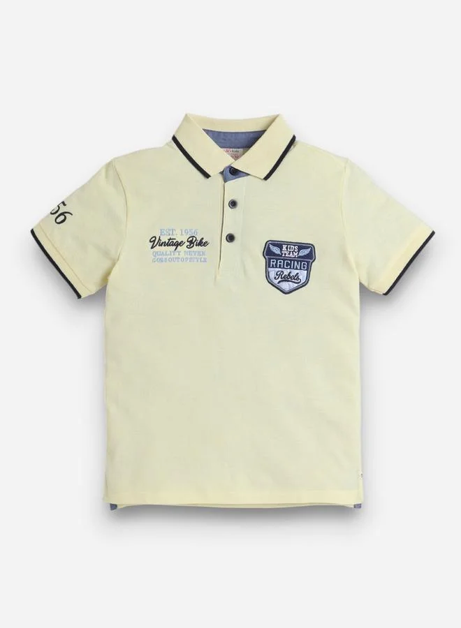victor and jane Victor And Jane Boys Yellow Embroidered Detail Short Sleeve Polo T-Shirt