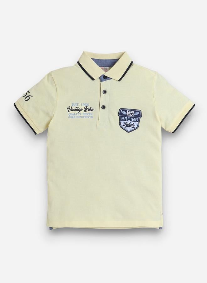 victor and jane Boys Yellow Embroidered Detail Short Sleeve Polo T-Shirt - Image 1