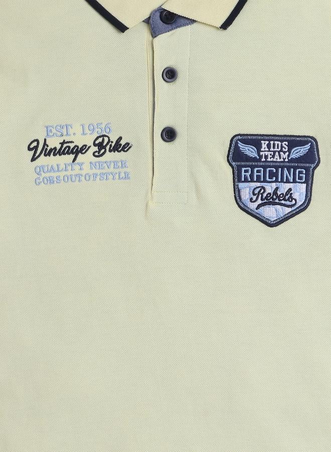 victor and jane Boys Yellow Embroidered Detail Short Sleeve Polo T-Shirt - Image 3