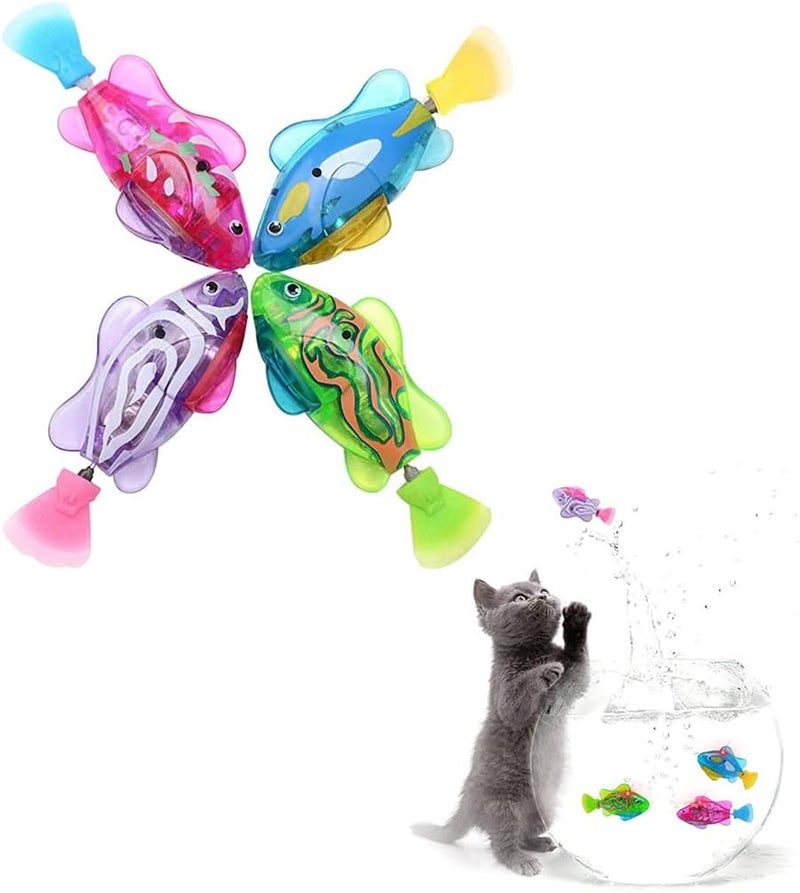 Luckam Electric Fish Toy, Creative Colorful Water Activated LED Robot Fish Toy Funny Cat Fish Toy Swimming Robot Fish Bathtub Toys Birthday Gift for Cat, Toddlers, Boys and Girls, 4 Pcs - Image 1