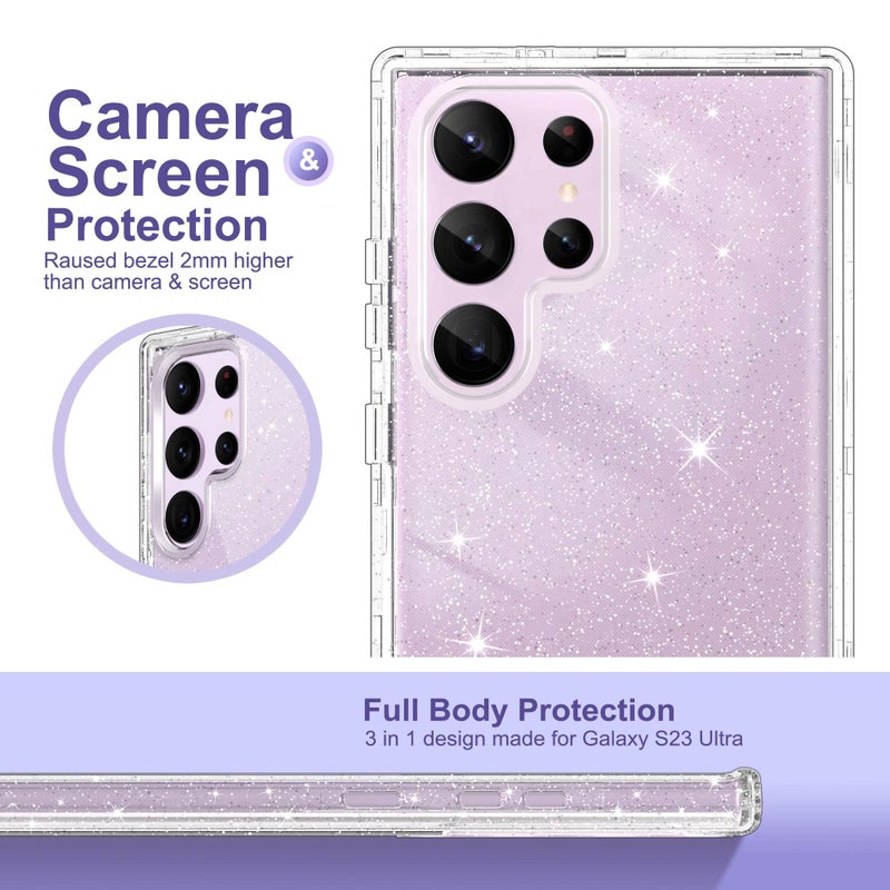 ULAK Compatible with Samsung Galaxy S23 Ultra 5G Case, Heavy Duty Shockproof Hybrid Soft TPU Bumper Drop Protection Transparent Phone Case for Galaxy S23 Ultra 5G 6.8 inch - Clear Glitter - Image 4