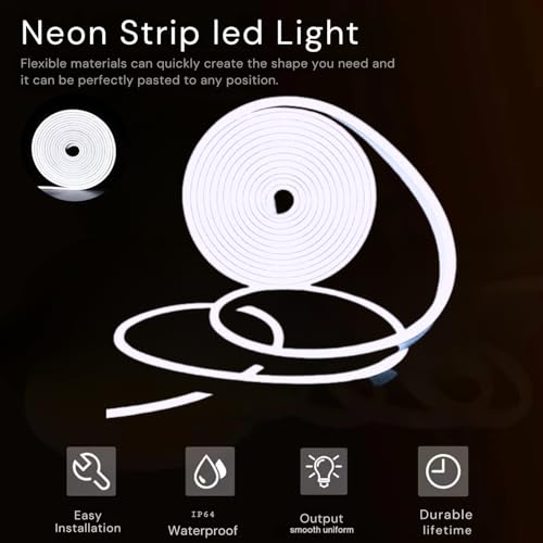 One94Store شريط إضاءة نيون LED 1M – شريط حبل مرن مقاوم للماء يعمل بالـ USB (DC 5V) مع مفتاح زر التشغيل | إضاءة محيطية لغرفة النوم، المنزل، ديكور الـ DIY، غرفة الألعاب والحفلات (أبيض) - Image 4