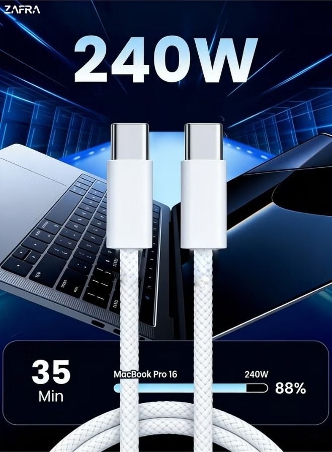 ZAFRA 240W USB C to USB C Cable 2M, Nylon Braided Fast Charging Type C Cable, Super Fast Charging Cord for iPhone 17/16/15 Pro Max, Samsung Galaxy S26 Ultra/S25/S24, MacBook Pro/Air, iPad Pro, Switch 2, Steam Deck, Laptops - Image 3