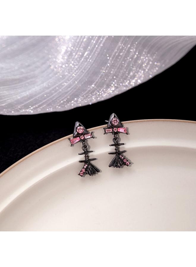 Silver Needle Sweet Cool Bow Earrings Fairy Spirit Cute Pink White Stone Earrings Niche Design Earrings 