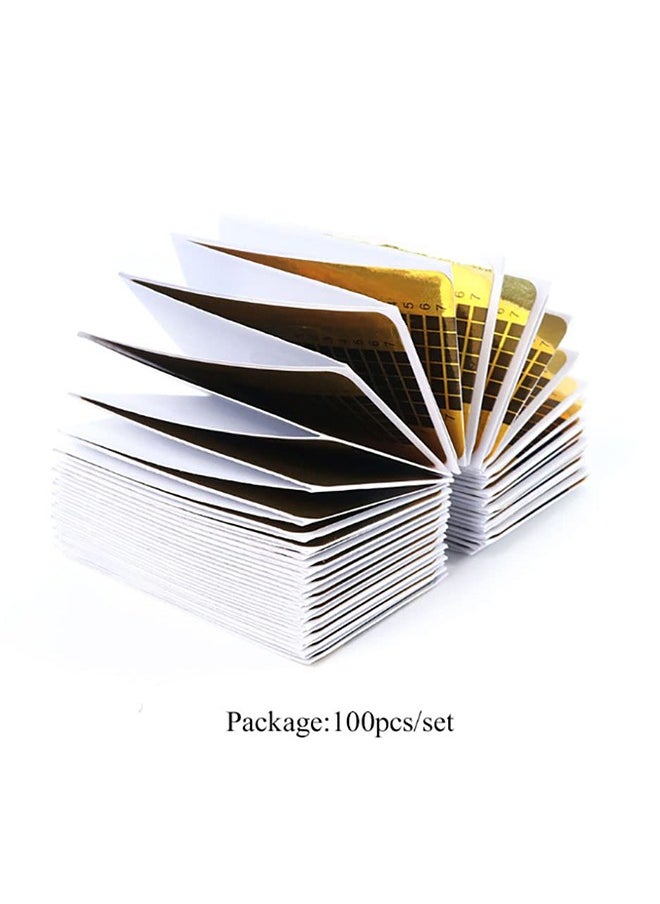HY 100 Pcs Durable Golden Rectangle Nail Forms with Self-Adhesive and Tips Guide for UV Gel Nail Extensions - Perfect for DIY Enthusiasts and Learners  - Image 2