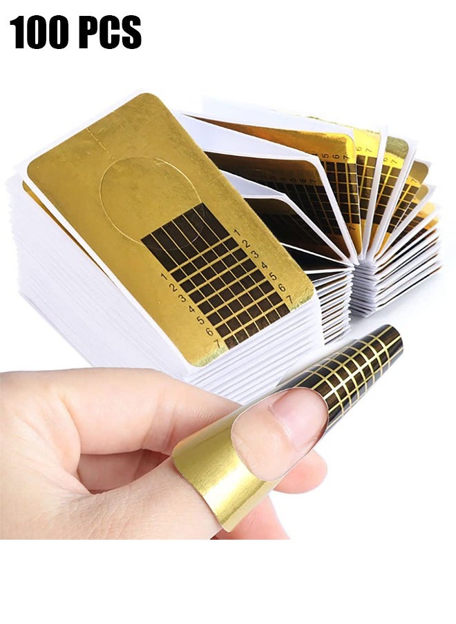 HY 100 Pcs Durable Golden Rectangle Nail Forms with Self-Adhesive and Tips Guide for UV Gel Nail Extensions - Perfect for DIY Enthusiasts and Learners  - Image 1