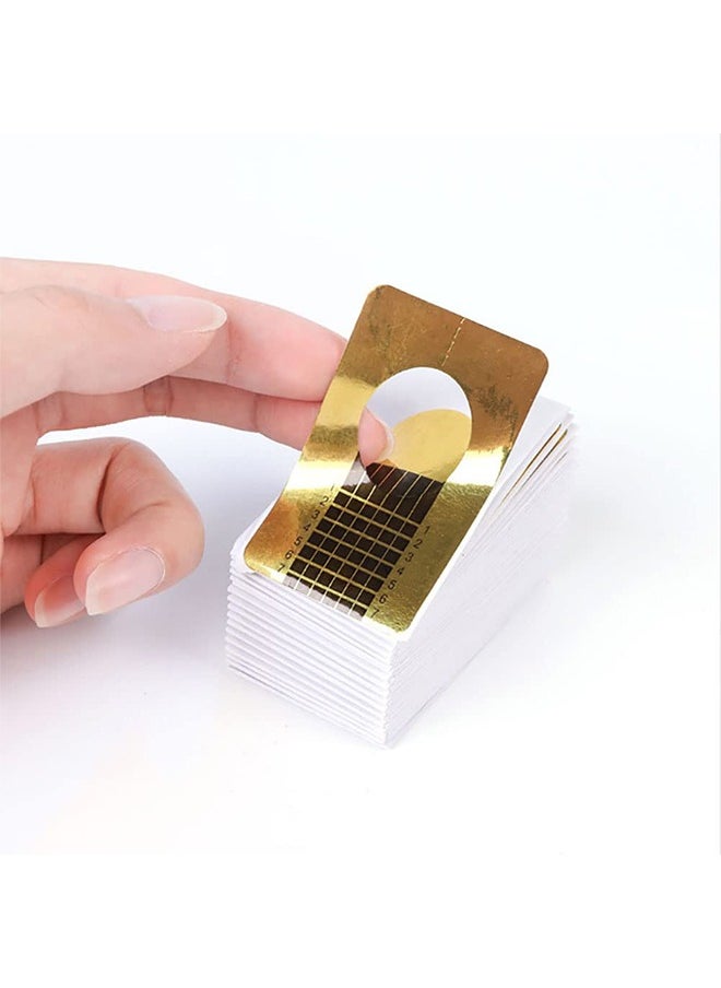 HY 100 Pcs Durable Golden Rectangle Nail Forms with Self-Adhesive and Tips Guide for UV Gel Nail Extensions - Perfect for DIY Enthusiasts and Learners  - Image 5