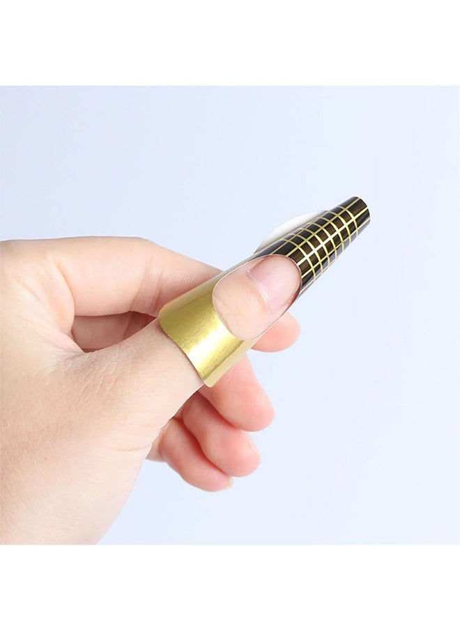 HY 100 Pcs Durable Golden Rectangle Nail Forms with Self-Adhesive and Tips Guide for UV Gel Nail Extensions - Perfect for DIY Enthusiasts and Learners  - Image 4