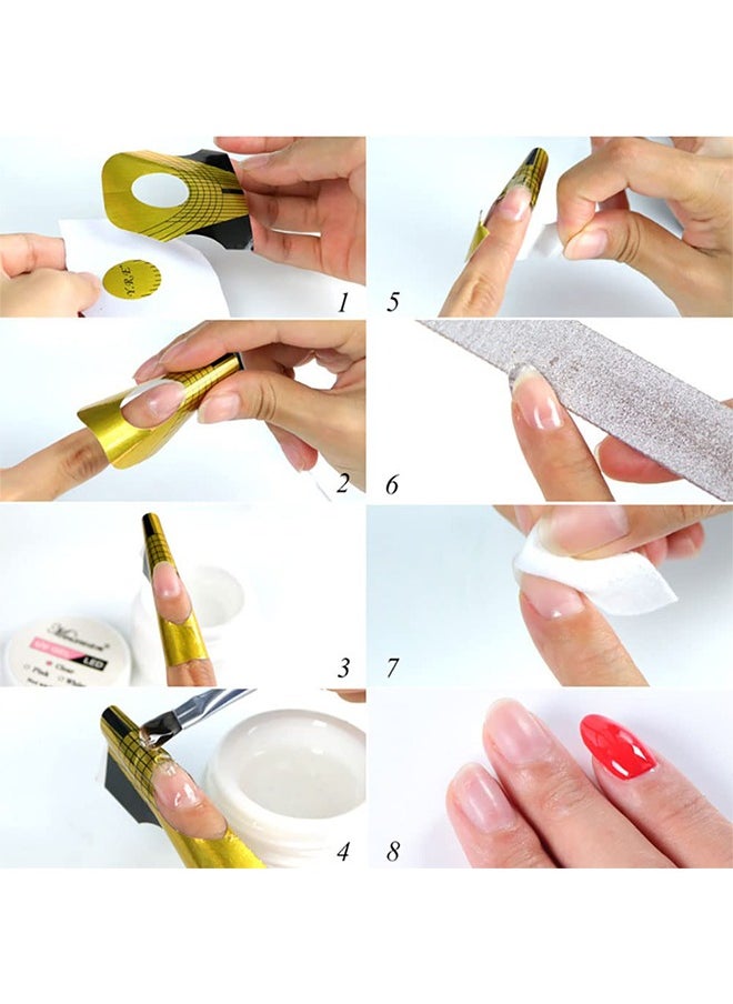 HY - 100 Pcs Durable Golden Rectangle Nail Forms with Self-Adhesive and Tips Guide for UV Gel Nail Extensions - Perfect for DIY Enthusiasts and Learners - Image 1