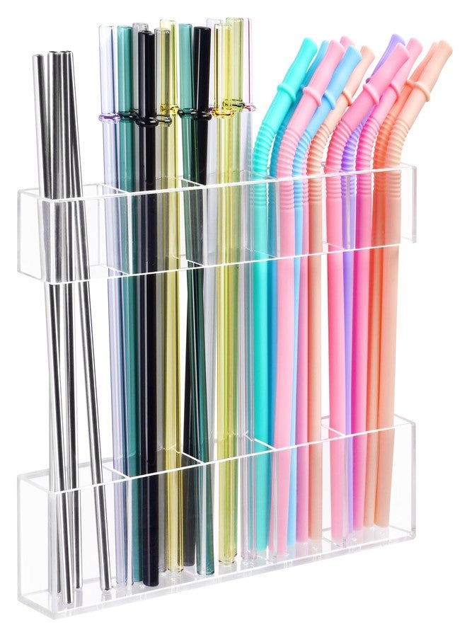 Silcpall 9.5” Large Acrylic Straw Holder for Cabinet Door - Ultra Sticky Adhesive Squares, Reusable Adjustable Organizer for Straws, Fits Kitchen Counter, Cupboard, Storage Dispenser（Transparent） (1 PACK) - Image 1
