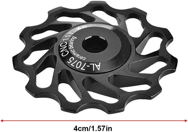 cheekyglo 1 Bike Derailleur Pulley, 2Pcs 11T/13T Bike Guide Roller Ceramic Bearing Rear Pulley Wheel with Hole Adapter 13T Black - Image 3