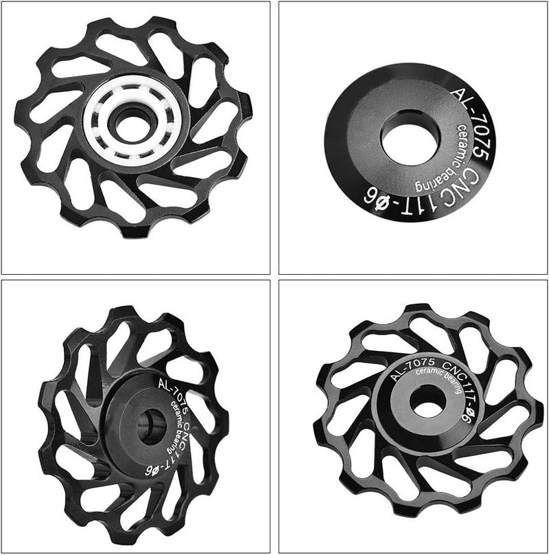 cheekyglo 1 Bike Derailleur Pulley, 2Pcs 11T/13T Bike Guide Roller Ceramic Bearing Rear Pulley Wheel with Hole Adapter 13T Black - Image 4