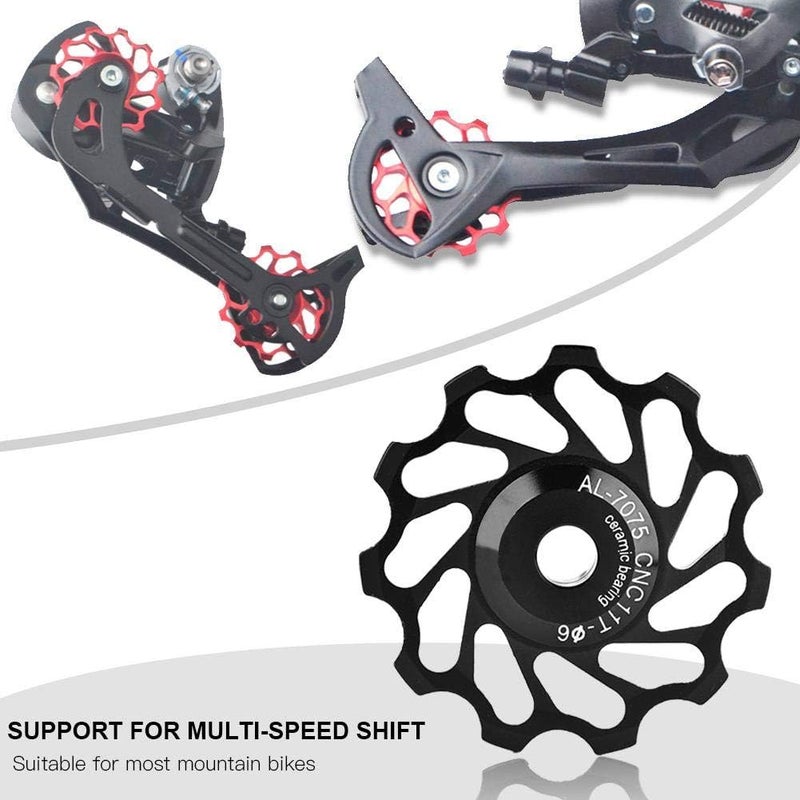 cheekyglo 1 Bike Derailleur Pulley, 2Pcs 11T/13T Bike Guide Roller Ceramic Bearing Rear Pulley Wheel with Hole Adapter 13T Black - Image 5