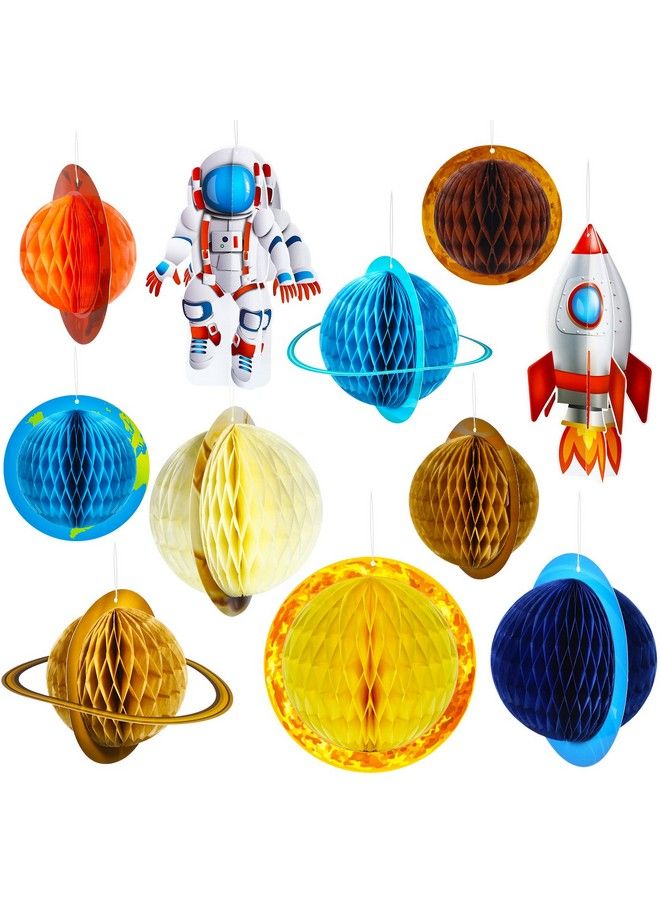 Chinco 11 Pieces Outer Space Party Decorations Solar System Hanging Decorations Galaxy Planet Honeycomb Hanging Supplies 3D Rocket Astronaut For Kids Solar System Space Birthday Party Ceiling Ornaments Decor - Image 2