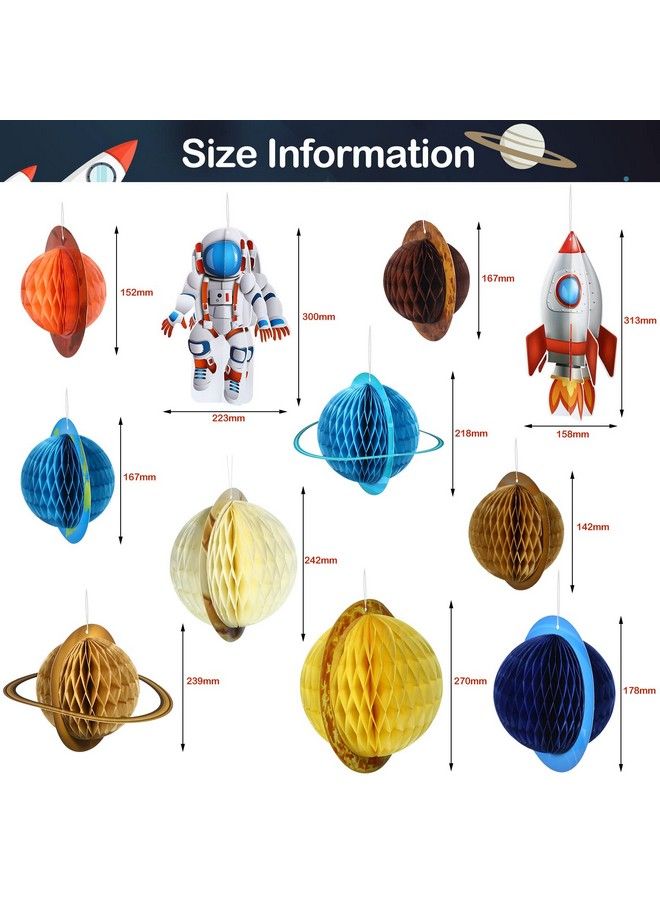 Chinco 11 Pieces Outer Space Party Decorations Solar System Hanging Decorations Galaxy Planet Honeycomb Hanging Supplies 3D Rocket Astronaut For Kids Solar System Space Birthday Party Ceiling Ornaments Decor - Image 3