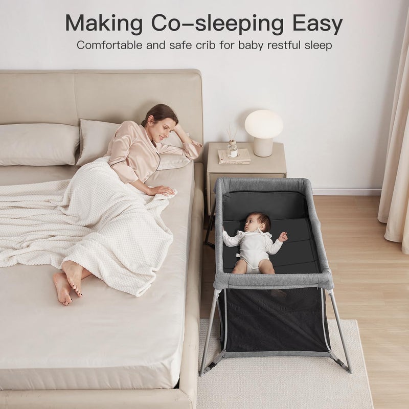 Gromast 2 in 1 Portable Travel Crib for Toddler, Foldable Crib for Baby, Lightweight Playpen Collapsible Playard with Soft Mattress, Easy to Carry Baby Travel Bed for Outdoor, Indoor (Grey) - Image 3
