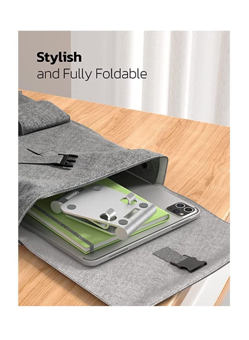 DIGI CORE Portable Aluminum Alloy Cell Phone Holder Foldable Metal Desktop Mobile Phone Tablet Stand Silver - Image 2