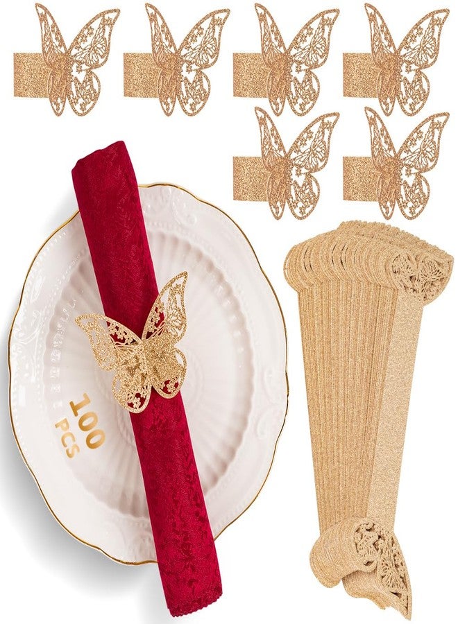 NPKRRSK 100pcs Napkin Rings 3D Butterfly Shape Frosted Paper Napkin Holder for Birthday Dining Weddings Anniversary Restaurant Party Banquet Table Decor - Image 1