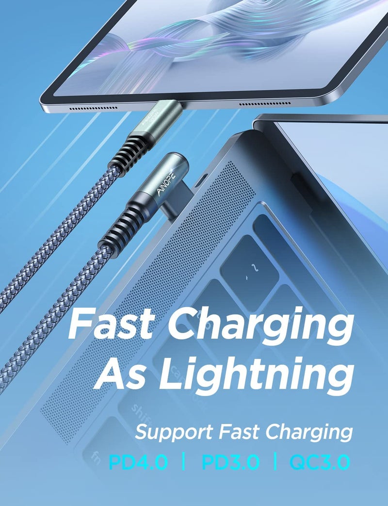 AINOPE 240W USB C to USB C Cable Fast Charging 3FT,Right Angle Fast Type C Charging Cable Fits iPhone 16 Pro Max Plus,iPhone 15,MacBook Air/Pro,iPad Pro,Samsung,Pixel,All Devices,Black,Grey,Red - Image 3