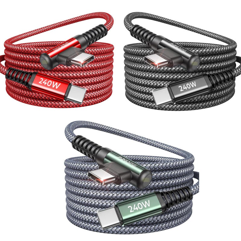 AINOPE 240W USB C to USB C Cable Fast Charging 3FT,Right Angle Fast Type C Charging Cable Fits iPhone 16 Pro Max Plus,iPhone 15,MacBook Air/Pro,iPad Pro,Samsung,Pixel,All Devices,Black,Grey,Red - Image 1