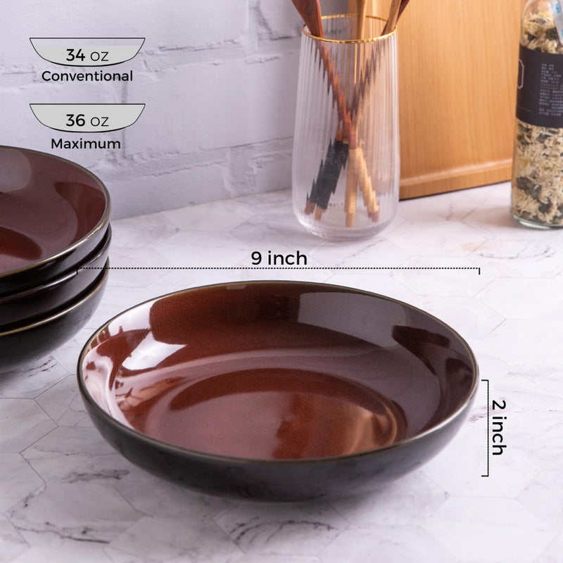 LERATIO Pasta Bowls,Ceramic 38oz Pasta Bowls,9.0" Reactive Glaze Pasta Bowl Set of 6,Microwave & Dishwasher,Oven Safe,Large Wide Serving Bowls for Salad, Dessert,Pizza,Fruit -Red - Image 2