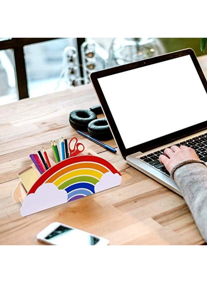 Luckam Wooden Pen Holder & Pencil Holders - Rainbow Supply Caddy Phone Holder Desk Organizer for Office Supplies Makeup Brush Classroom Organization for Women & Kids - Image 5