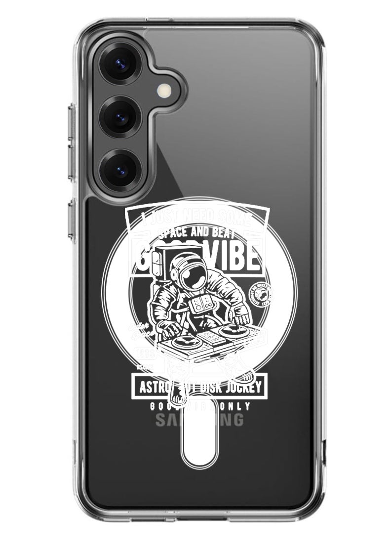 Theodor Magnetic Case for Samsung Galaxy S25 Plus 6.7-inch Compatible with MagSafe Wireless Charging, Shockproof Phone Bumper Cover Good vibe - White - Image 1