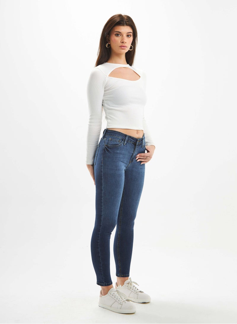 CIZARO Medium-Waist Dark Wash Skinny Jeans. - Image 1