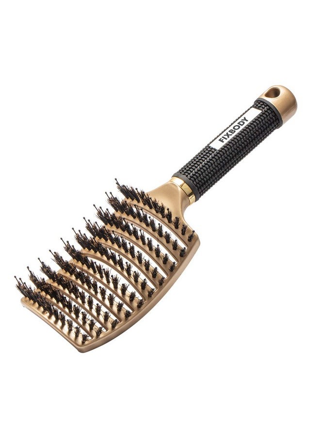 FIXBODY FIXBODY Boar Bristle Hair Brush - Curved & Vented & Oversize Design Detangling Hair Brush for Women Long, Thick, Curly and Tangled Hair Blow Drying Brush (Gold)  - Image 1