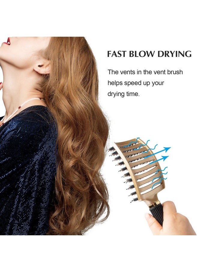FIXBODY FIXBODY Boar Bristle Hair Brush - Curved & Vented & Oversize Design Detangling Hair Brush for Women Long, Thick, Curly and Tangled Hair Blow Drying Brush (Gold)  - Image 3