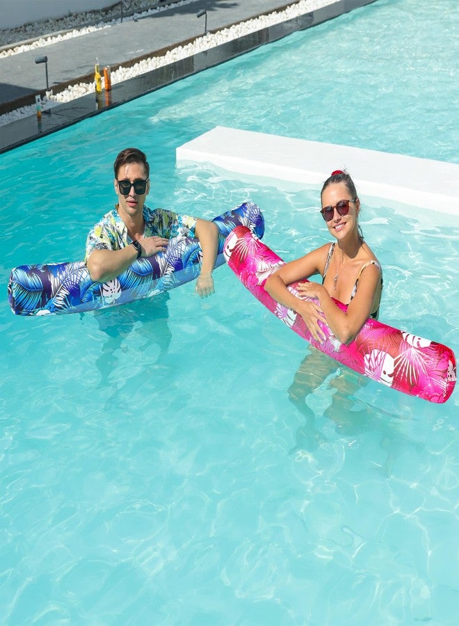 Parentswell Inflatable Pool Noodles Set - 2 Pack Fabric Covered Swimming Noodles for Adults, 50'' x 5.5'' Pool Swim Noodles for Summer Beach Pool Partym Vacation Sea Beach Lake (Palm Pink & Palm Blue) - Image 2