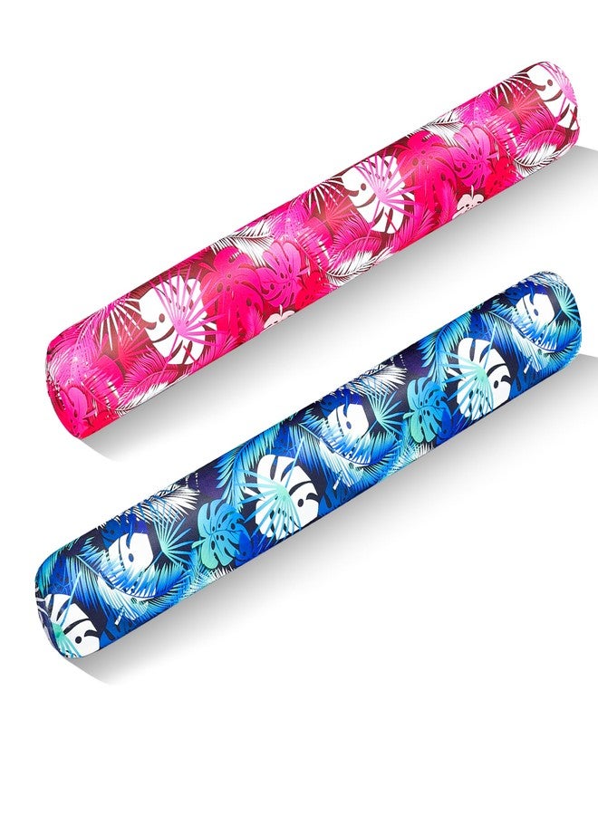 Parentswell Inflatable Pool Noodles Set - 2 Pack Fabric Covered Swimming Noodles for Adults, 50'' x 5.5'' Pool Swim Noodles for Summer Beach Pool Partym Vacation Sea Beach Lake (Palm Pink & Palm Blue) - Image 1