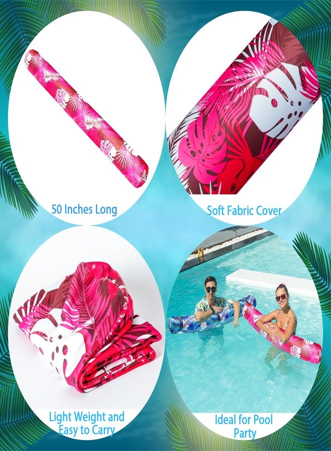 Parentswell Inflatable Pool Noodles Set - 2 Pack Fabric Covered Swimming Noodles for Adults, 50'' x 5.5'' Pool Swim Noodles for Summer Beach Pool Partym Vacation Sea Beach Lake (Palm Pink & Palm Blue) - Image 4