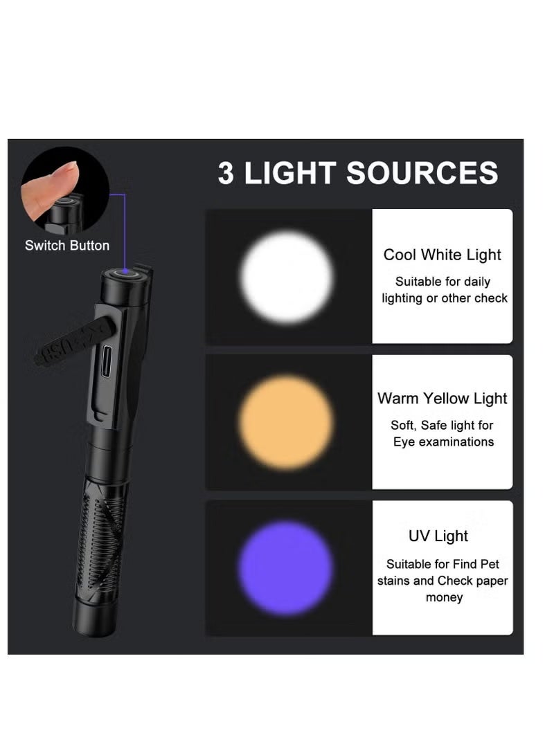 Pen Torch Medical, Rechargeable USB Diagnostic Pen Light, 3-Colour Light, Portable LED Penlight with Pocket Clip for Nurses Student Doctors - Image 5
