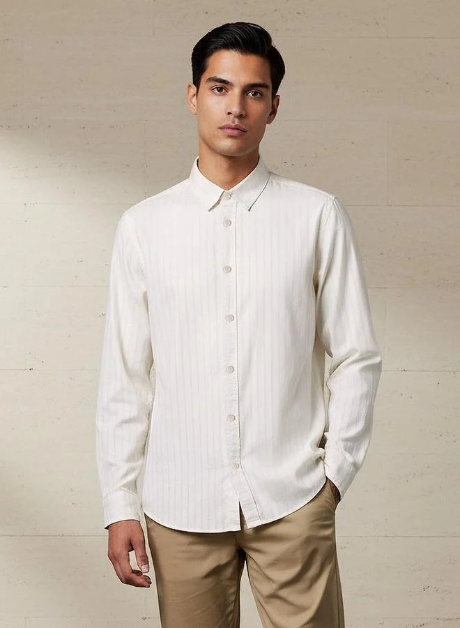 Splash FAV Men Regular Fit Collared Striped Long Sleeve Linen Blend Shirt