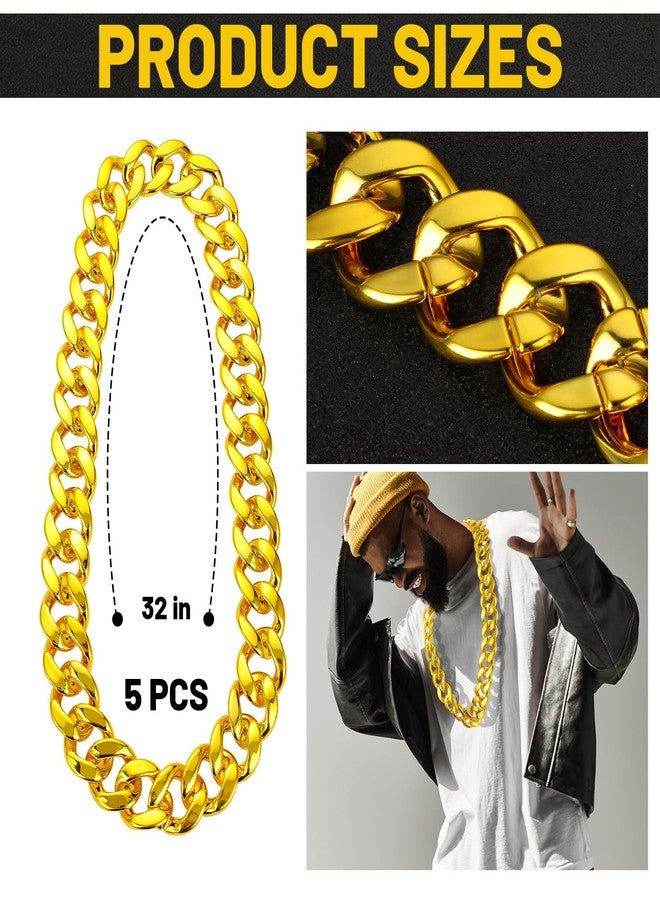 LSLYHTC 5Pcs Fake Gold Chains Hip Hop Chain Bulk, Plastic Costume Rapper Chain Fake Necklace for Men Women 80s 90s Jewelry Punk Style, 31 Inch - Image 2